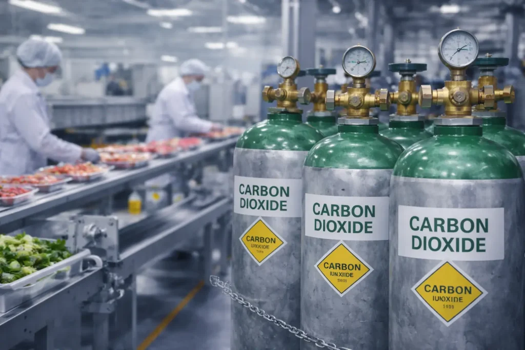 Carbon dioxide gas cylinders used in food processing and industrial manufacturing facilities in Malaysia