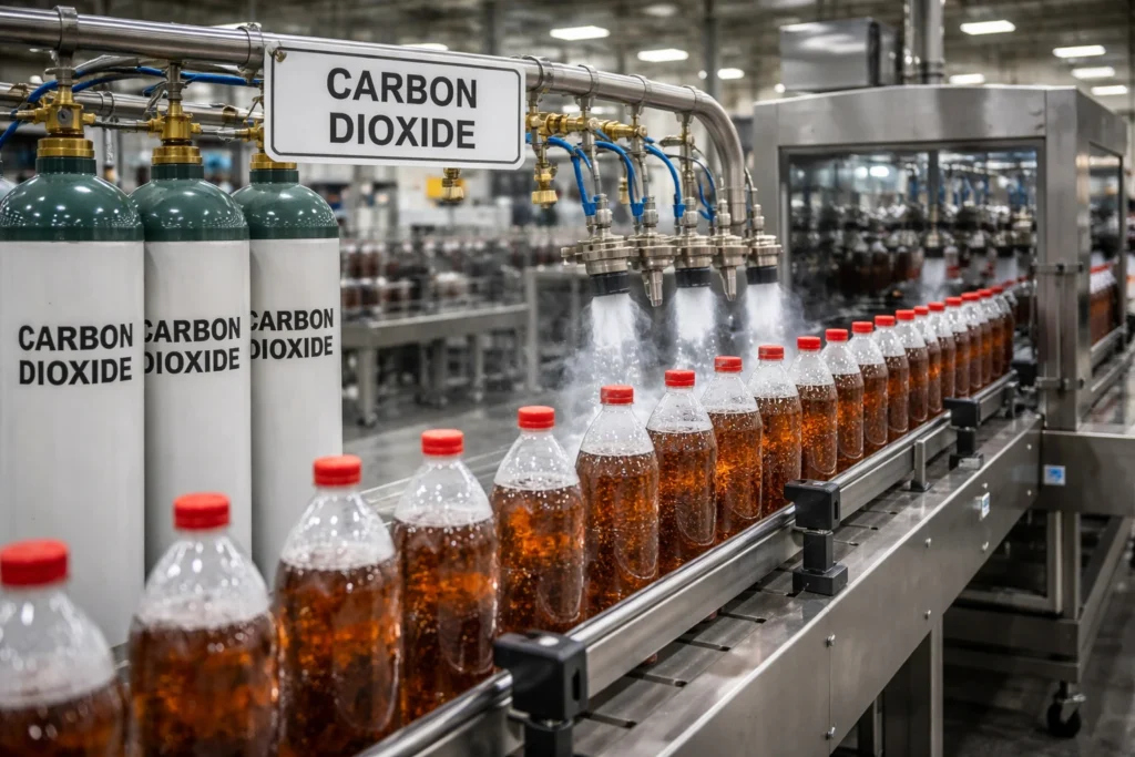 Carbon dioxide gas used in beverage carbonation and industrial applications