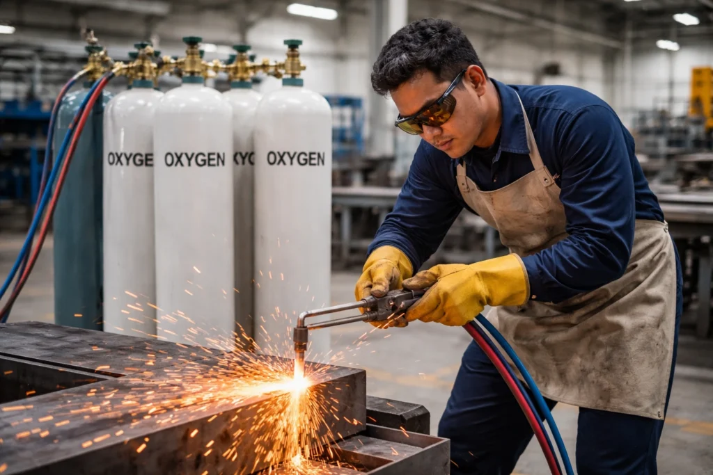 Oxygen gas used in welding and industrial processes in Malaysia