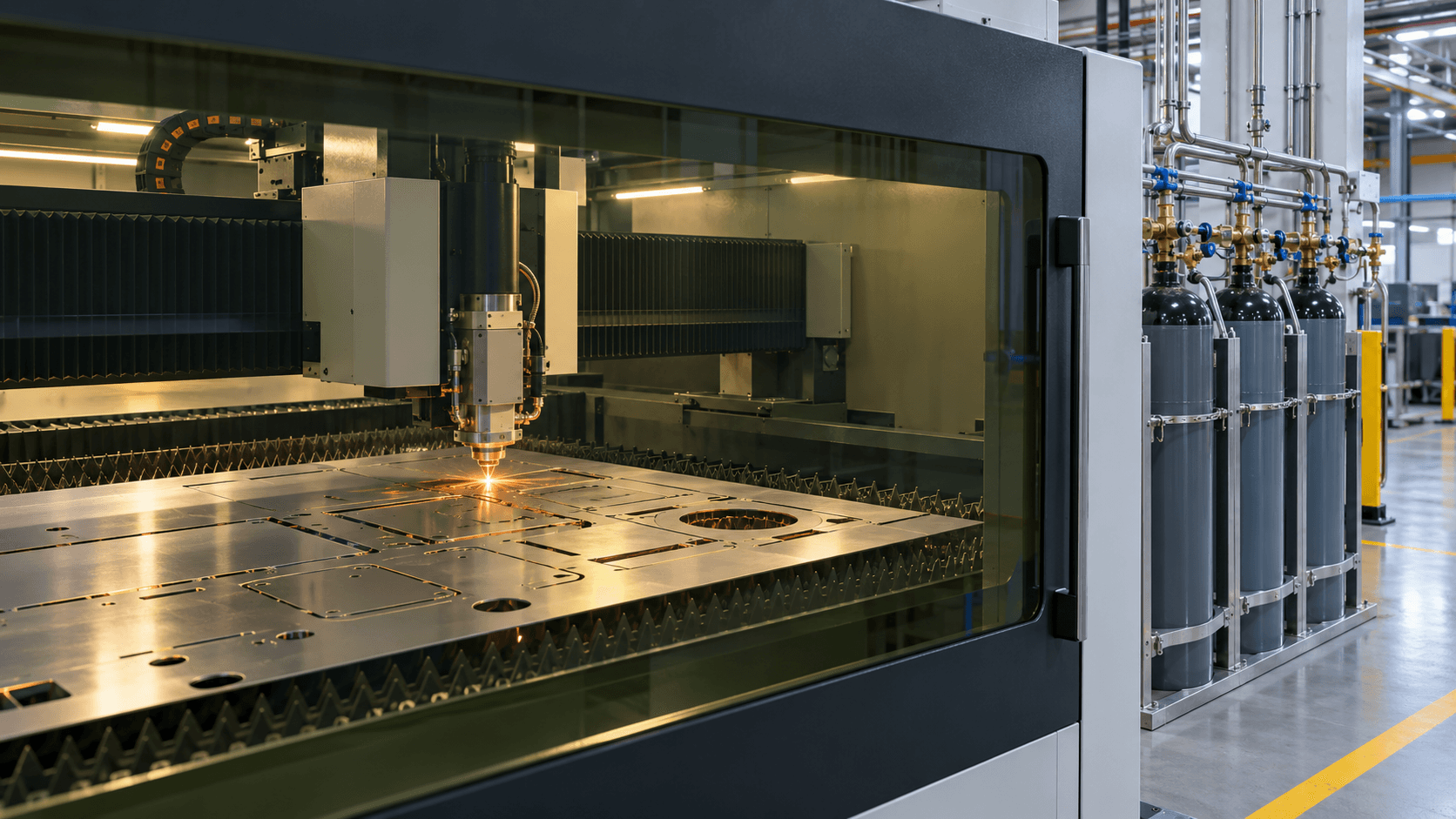 Laser Cutting Gas Malaysia supply beside an enclosed sheet metal cutting machine